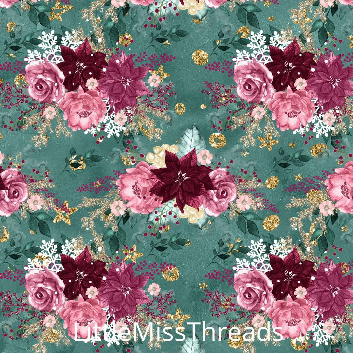 PRE ORDER - Christmas Florals Green - Fabric - Fabric from [store] by Little Miss Threads - 