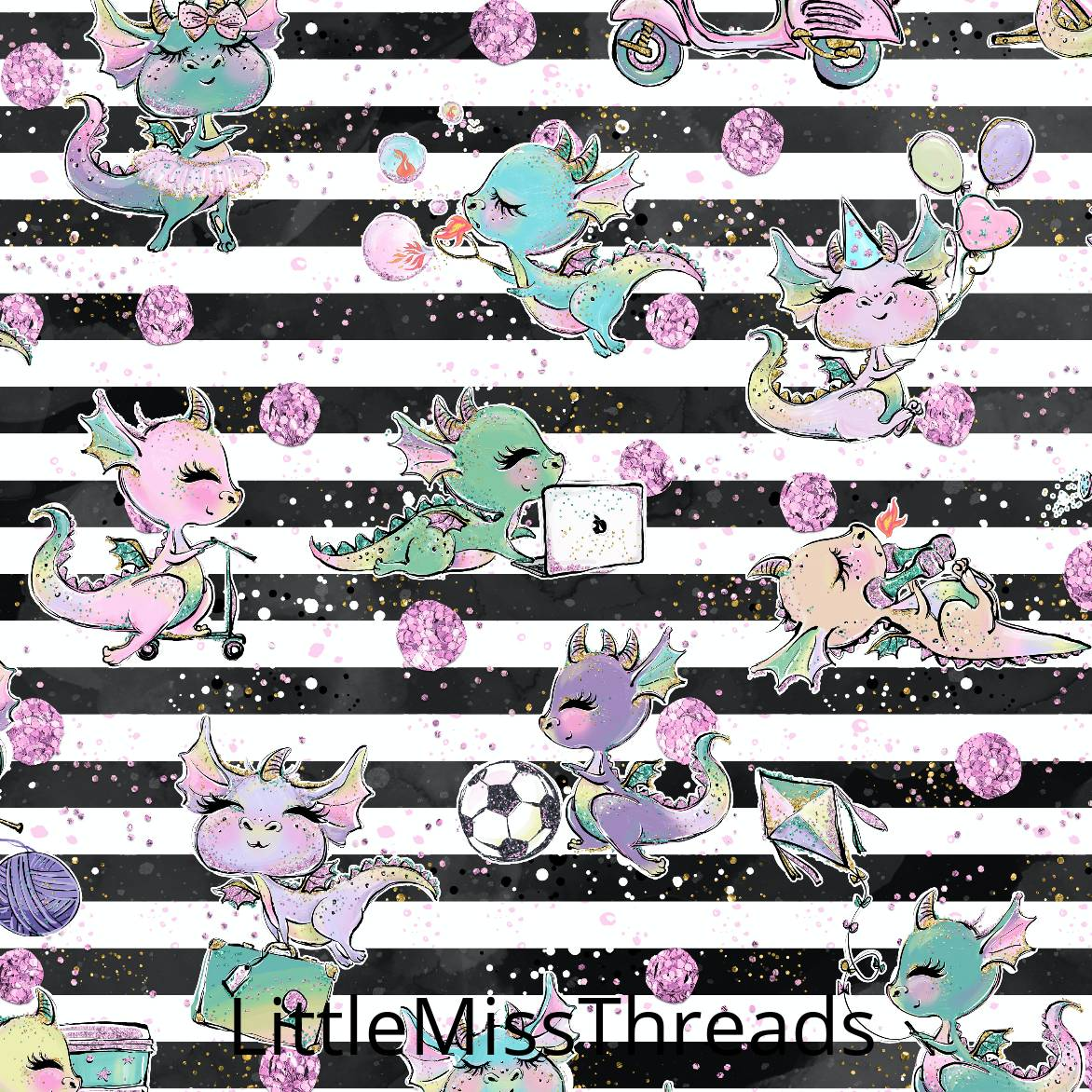 PRE ORDER - Baby Dragons Black Stripe - Fabric - Fabric from [store] by Little Miss Threads - 