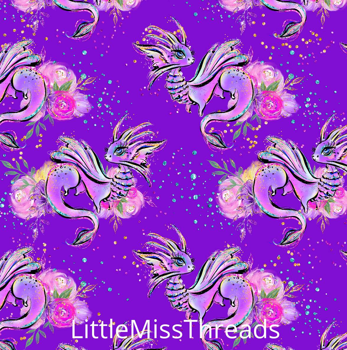 PRE ORDER - Land of Magic Purple Dragons - Fabric - Fabric from [store] by Little Miss Threads - 