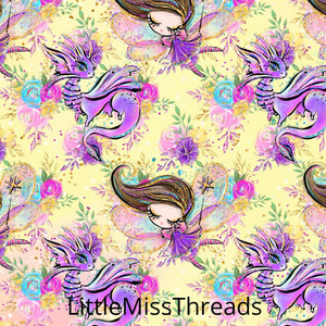 PRE ORDER - Land of Magic Yellow Dragons - Fabric - Fabric from [store] by Little Miss Threads - 