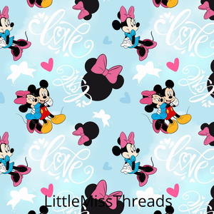 PRE ORDER - Minnie in Love light blue - Fabric - Fabric from [store] by Little Miss Threads - 