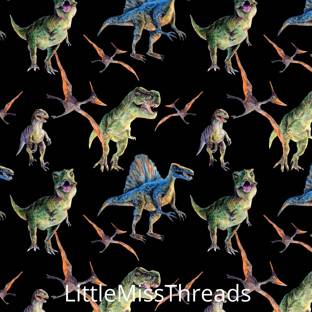 PRE ORDER - Jurassic World Black Dinosaurs - Fabric - Fabric from [store] by Little Miss Threads - 