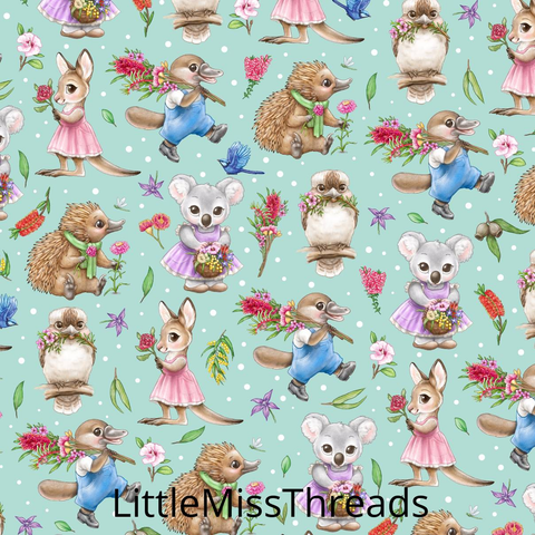 PRE ORDER - Aussie Animals Green - Fabric - Fabric from [store] by Little Miss Threads - 