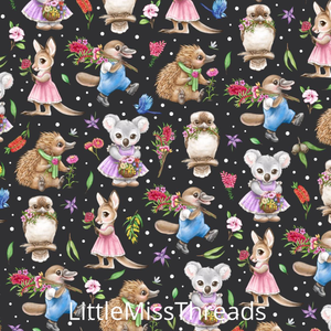 PRE ORDER - Aussie Animals Black - Fabric - Fabric from [store] by Little Miss Threads - 