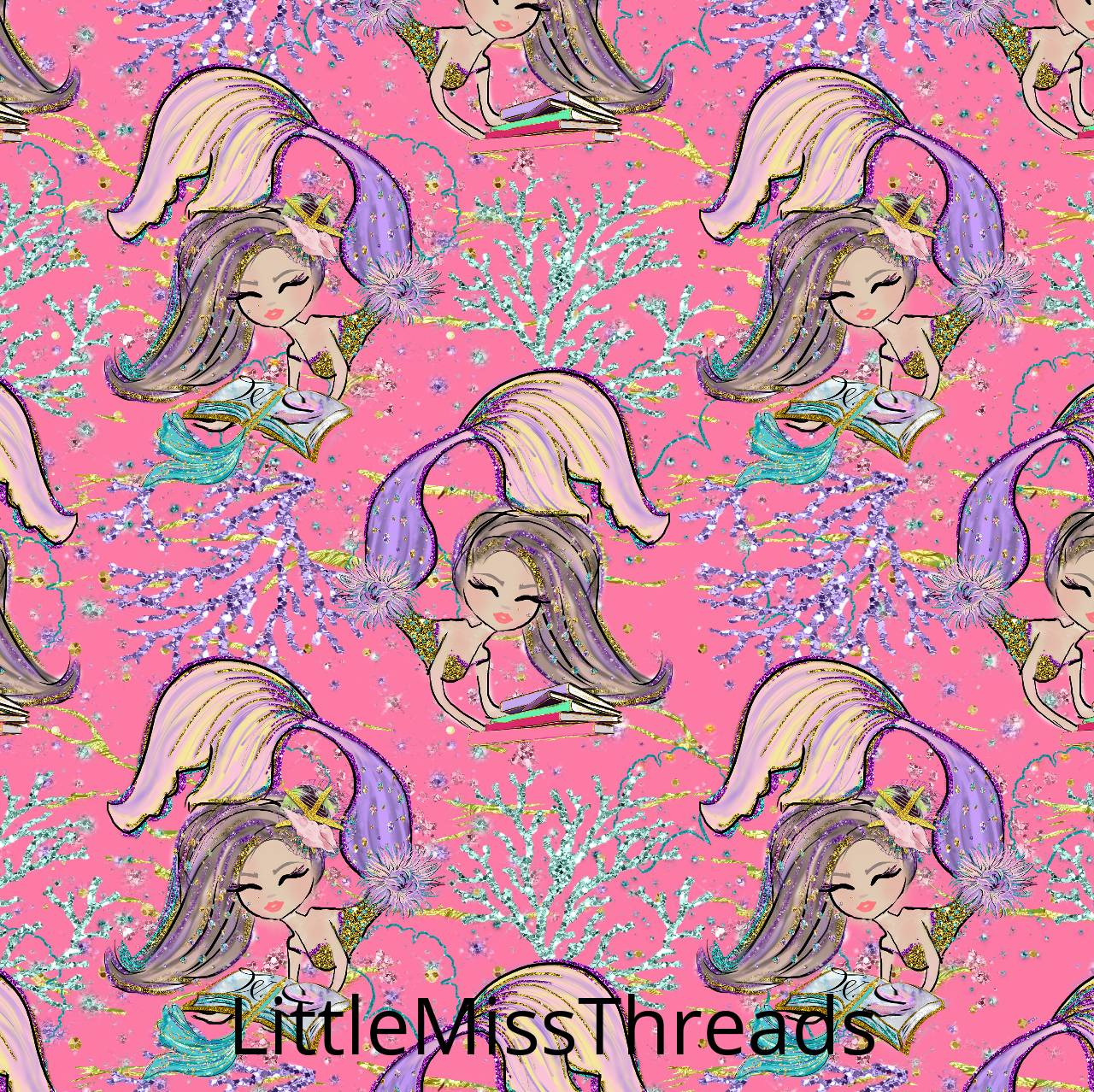 PRE ORDER - Magical Mermaids Dark Pink - Fabric - Fabric from [store] by Little Miss Threads - 