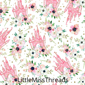 PRE ORDER - Pink Castles on White - Fabric - Fabric from [store] by Little Miss Threads - 