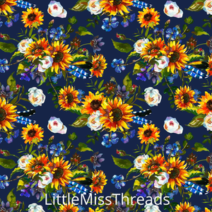 PRE ORDER - Clucker Sunflower Navy - Fabric - Fabric from [store] by Little Miss Threads - 