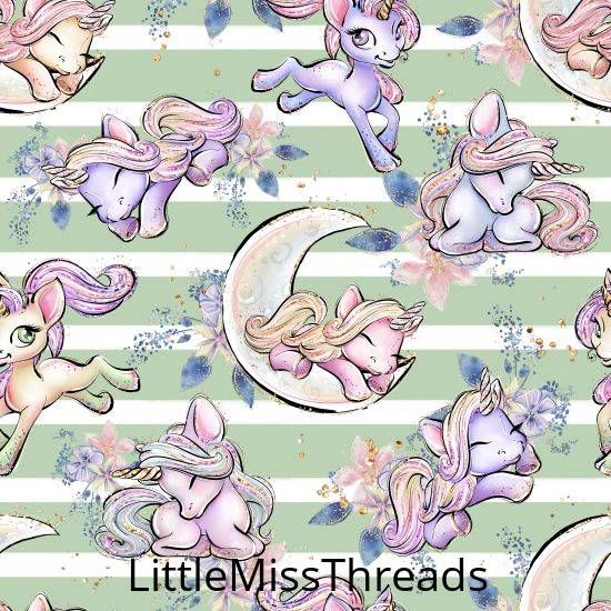 PRE ORDER - Unicorn Dreams Green Stripe Moon - Fabric - Fabric from [store] by Little Miss Threads - 