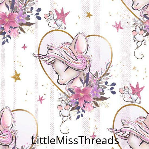 PRE ORDER - Unicorn Mice Heart White - Fabric - Fabric from [store] by Little Miss Threads - 