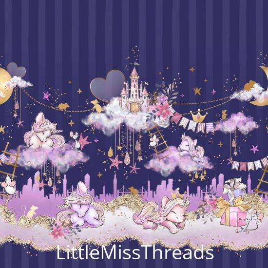 PRE ORDER - Unicorn Mice Navy Scene - Fabric - Fabric from [store] by Little Miss Threads - 