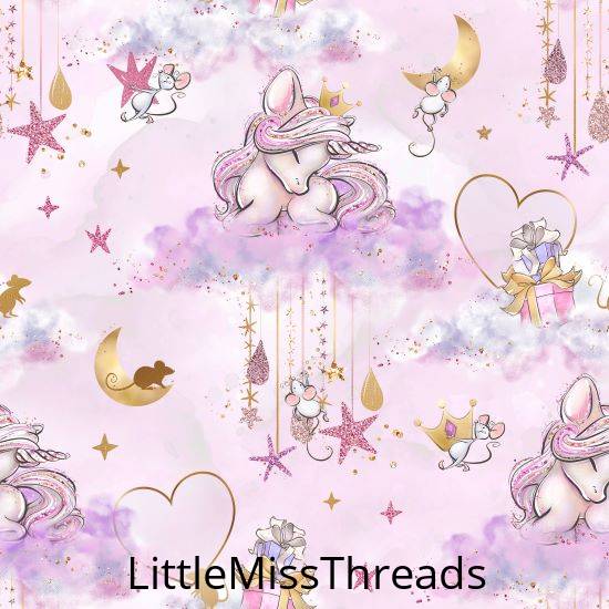 PRE ORDER - Unicorn Mice Pink Cloud - Fabric - Fabric from [store] by Little Miss Threads - 