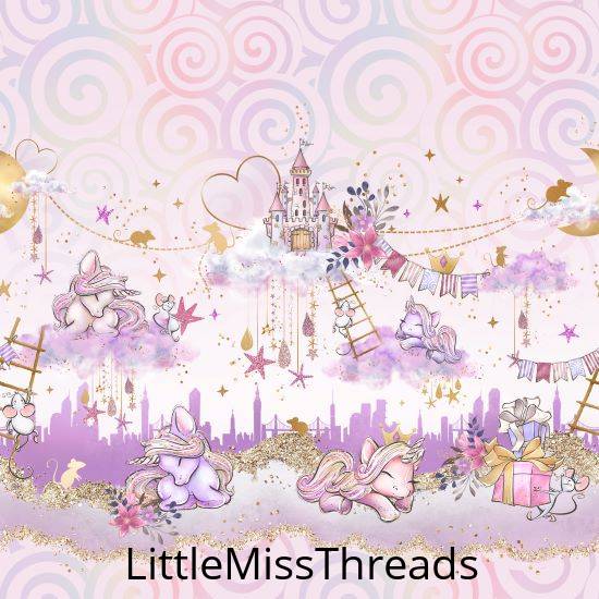 PRE ORDER - Unicorn Mice Pink Scene - Fabric - Fabric from [store] by Little Miss Threads - 